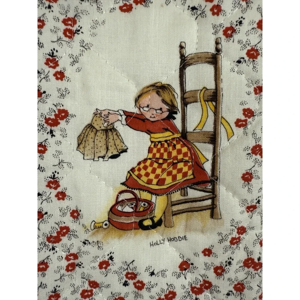Vtg Holly Hobbie Quilted Fabric‎ Scrap Red Floral Hollie Hobbie And Friends